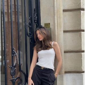 CELINE Women's Gold/Black Leather Belt - Size 85